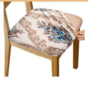 Gute Chair Seat Covers, Stretch Flower Blue & Tan Printed Chair NEW Set of 6